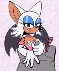 2024 animated anthro bat blinking blue_eyeshadow breasts cleavage clothed clothing cute_fangs duo eyeshadow female first_person_view galactabee genitals gloves green_eyes handjob handwear hi_res humanoid_genitalia humanoid_penis makeup male male/female mammal mobian mobian_(species) mobian_bat penile penis rouge_the_bat sega sex sonic_(series) sonic_adventure_2 sonic_the_hedgehog_(series) wings yellowjackinit