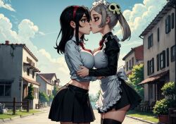 ai_generated female filia_(skullgirls) kissing looking_at_viewer makimass_ai marie_korbel skullgirls video_games yuri