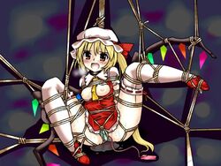 1girls blush bondage breasts breath crotch_rope female flandre_scarlet frogtie lili_(artist) lilish nipples panties rope solo spread_legs tears touhou underwear vibrator wings