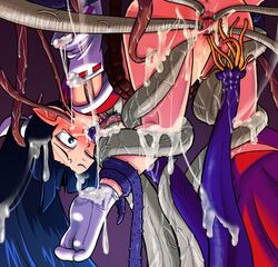 blue_hair bukkake censored cum cum_on_clothes cum_on_hair disgaea feet japanese_clothes lady_samurai_(disgaea) long_hair miko oral pointy_ears pussy rape sokushi soxy spread_pussy tentacle tentacle_rape tentacle_suspension vaginal_penetration