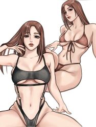 big_ass big_breasts big_breasts bikini bikini_bottom bikini_top black_bikini brown_eyes brown_hair curvy_figure fit_female jujutsu_kaisen mole mole_under_eye shoko_ieiri staring_at_viewer thick_thighs tired_eyes