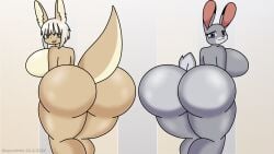 2024 2girls anthro ass_bigger_than_head back_view big_ass big_breasts bubble_butt bunny bunny_girl completely_nude dropedartist dumptruck_ass enormous_ass enormous_breasts furry furry_female furry_only huge_ass huge_breasts judy_hopps looking_at_viewer looking_back made_in_abyss nanachi nude open_mouth rear_view self_upload smile smiling_at_viewer thick thick_legs zootopia