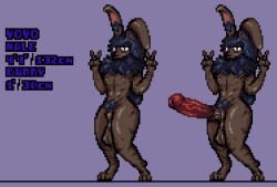 1boy ambush_(trap) anthro balls big_balls big_butt big_penis big_thighs black_hair brown_fur bunny_boy bunny_ears bunny_tail character_sheet dark-skinned_femboy dark_skin femboy fur furry huge_cock humanoid_penis hung_trap lagomorph looking_at_viewer male naked nude original peace_sign penis pixel_art pubic_hair purple_eyes sheath small_but_hung very_dark-skinned_femboy yoyo yoyospps