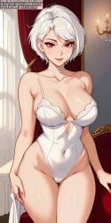 ai_generated anime anime_style big_breasts breasts choker dress female female_only legs red_eyes soli_sketch solo solo_female thick_thighs thighs white_dress white_hair