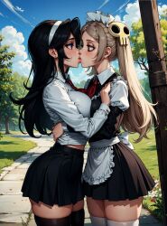 ai_generated female filia_(skullgirls) kissing looking_at_viewer makimass_ai marie_korbel skullgirls video_games yuri