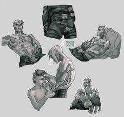 ambiguous_gender anon anonymous_character aprax_valith black_and_white blowjob charon charon_(fallout) erection_under_clothes fallout fallout_(series) fallout_3 ghoul_(fallout) jerkingoff masturbation no_color penis penis_out sketch_page