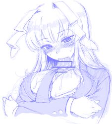 animal_ear blush breasts bunny_ear censored cum face female fur hage hands large_breasts long_hair male monochrome necktie oekaki paizuri paizuri_under_clothes penis reisen_udongein_inaba sketch straight touhou white_background