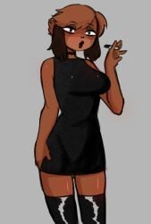 anthro applying_lipstick black_clothing black_dress black_lips black_lipstick choker clothing commission commission_art commissioner_upload dress dressed_up eyeshadow female getting_ready jewelry legwear lips lipstick makeup necklace not_porn oc part_1 solo stockings tommiowo