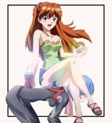 2girls all_fours ass asuka_langley_sohryu ayanami_rei bare_legs bare_shoulders bench blue_eyes blue_hair burger can crossed_legs domination drink_can femdom hair_ornament happy human_chair human_furniture humiliation long_hair looking_at_viewer multiple_girls neon_genesis_evangelion obedient objectification open-toe_shoes open_mouth orange_hair plugsuit rei_ayanami sad sandal_fetish sandals short_hair short_shorts shorts sitting sitting_on_back sitting_on_person smile smug soda soda_can submission tank_top toes tsundere wavy_hair