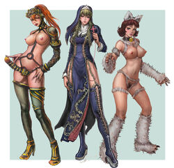 3girls :p animal_ears bell bell_collar big_breasts blonde_hair blush boots breasts cat_ears collar cross detached_sleeves dildo erect_nipples female female_only fur garter_belt hand_on_hip helmet high_heels hips large_breasts leg_warmers long_hair multiple_girls neongun nipples nude nun orange_eyes orange_hair original original_characters ponytail pubic_hair red_eyes red_hair revealing_clothes sex_toy short_hair source_request straight_hair strap-on sweat take_your_pick thighhighs tied_hair tongue vibrator