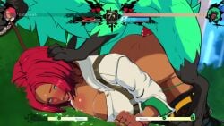 1girls ambiguous_penetration animated bestiality blue_eyes bowsey brazilian brazilian_female canid canine canine_penis clothed_sex cum cum_inside doggy_style game_ui gameplay_mechanics gif giovanna_(guilty_gear) guilty_gear guilty_gear_strive leash nipple_slip no_sound red_hair rei_(guilty_gear) rule_63 video zoophilia