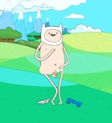 accurate_art_style adventure_time background balls big_balls big_head big_penis blush cartoon_network exhibitionism finn_the_human foreskin male_only naked nude_male pants smiling solo_focus solo_male toony uncut underwear young