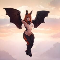 ai_generated bat bat_girl bat_wings black black_fur black_wings breeders_of_the_nephelym female full_body furry furry_legs ginger ginger_hair harpy human_face humanoid monster_girl nephelym nude nude_female orange orange_eyes orange_hair small_breasts small_female stable_diffusion white_skin