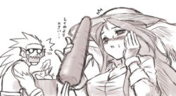 breath_of_fire breath_of_fire_iii carrot clothing dr.p momo_(breath_of_fire) monochrome o_o peco_(bof) peco_(breath_of_fire) rei_(breath_of_fire) sexually_suggestive surprised sweat translation_request