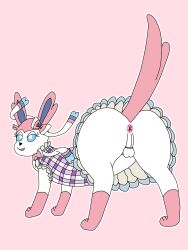 absurd_res anus ass balls chastity chastity_cage chastity_device checkered_style_sylveon clothed clothed_feral clothing dress eeveelution femboy feral fur generation_6_pokemon genitals girly hi_res holowear_(pokemon) leg_markings male male_only markings narrowed_eyes nintendo no_underwear onesaucdragon pink_clothing pink_tail pokémon_(species) pokemon pokemon_(species) pokemon_unite presenting ribbons smile socks_(marking) solo sylveon tail white_body white_fur