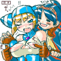 blue_eyes blush breast_grab breasts breath_of_fire breath_of_fire:_dragon_quarter breath_of_fire_v clothing dr.p lin_(breath_of_fire) lowres p p&p ryuu_(breath_of_fire_v)