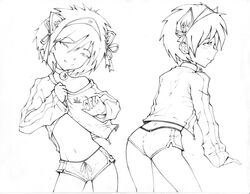 1boy bent_over cartoon_network cat_ears clothed clothing collar femboy fluffy_(artist) foster's_home_for_imaginary_friends from_behind girly headband line_art looking_at_viewer looking_away mac_(fhfif) male male_only monochrome short_hair shorts solo white_background