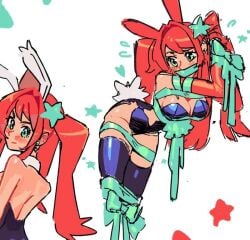 ass bondage breasts bunny_ears bunnysuit embarrassed kaatokunart looking_back lyra_(kaatokunart) nervous oc star sweat