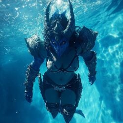 ai_generated blue_body blue_skin breasts breasts_out curvy curvy_female darkinea_realm demon demon_female demon_girl female slim_thick thick topless topless_female underwater water