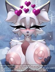 2024 anthro arctic_fox arctic_fox_(minecraft) big_breasts black_body black_fur blue_eyes blush bodily_fluids breast_play breasts canid canine dialogue duo english_text female female_focus fox fox_(minecraft) foxgumie fur genitals grey_body grey_fur heart_symbol hi_res huge_breasts inner_ear_fluff looking_at_viewer male mammal microsoft minecraft mojang multicolored_body multicolored_fur nipple_dip nipples outside penis pink_nipples sex solo_focus sweat text titjob true_fox tuft two_tone_body two_tone_fur xbox_game_studios