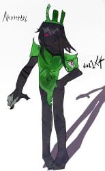 1boy 1x1x1x1 1x1x1x1_(forsaken) black_hair black_nails censored chains cum_on_hand cumming dark_skin forsaken_(roblox) genderfluid green_skin hand_on_hip hat long_hair male naked nazi nazi_armband neleve787l no_toes red_eyes roblox roblox_game roblox_horror_games robloxian self_upload showing_penis signature skinny transparent_body two_tone_skin