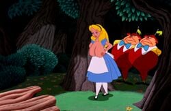 1girls 2boys alice_(disney) alice_in_wonderland alice_in_wonderland_(1951_film) alice_liddell animated big_breasts breasts brothers disney edit female forest gif male nipples screenshot screenshot_edit tansisa tree tweedledee_(disney) tweedledum_(disney)