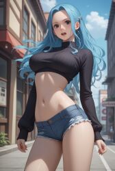 ai_generated black_eyes blue_hair breasts female female_only hair midriff navel nefertari_vivi one_piece robinlover tagme