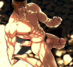 1boy abs ass bara big_penis erection human hydaria inviting kneeling kung_jin looking_at_viewer male male_only mortal_kombat muscle muscular muscular_male nude pecs penis presenting pubic_hair solo testicles uncensored veins veiny_penis