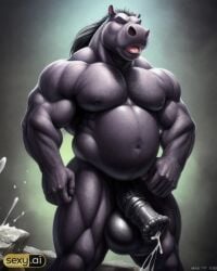 1boy ai_generated bara cum cumshot equine_genitalia equine_penis fat fat_anthro fat_bastard fat_belly fat_man hippo hippopotamid hippopotamus hippopotamus_humanoid horse_penis horsecock huge_balls huge_cock male male_only massive_balls massive_belly massive_cock monster monster_cock muscular muscular_anthro muscular_male penis solo