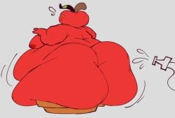 apple bapple_(neetbean) big_ass big_belly bubble_ass bubble_butt food_creature freckles_on_face fruit_humanoid huge_ass humanoid jiggling leaf male male_only moobs movement_lines neetbean overweight overweight_male red_body sitting_on_object stem thick_thighs wide_hips