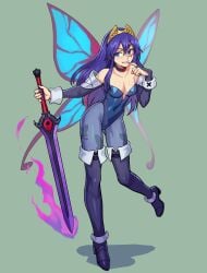 1girls blue_eyes blue_hair breasts choker cleavage crossover darkstalkers fairy fairy_wings female female_only fire_emblem fire_emblem_awakening hollow_watcher humanoid jpeg lucina_(fire_emblem) medium_breasts nintendo solo solo_female sword tiara weapon wings