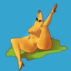 abs anthro anus banana black_eyes breasts epic_games fat_ass female fortnite fruit_humanoid high_heels legs legs_up looking_at_viewer peely pussy showing_ass yellow_body