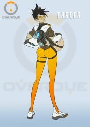 1girls ass belly big_ass big_belly brown_hair bubble_butt female female_only hand_on_belly overwatch plus1b pregnant short_hair solo_female tomboy tracer