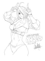 1girls angel_(kof) big_breasts big_breasts cleavage female gloves hand_gesture hands_up jacket king_of_fighters light-skinned_female light_skin looking_at_viewer pointing short_hair smiling thighs thong toned toned_female topwear voluptuous voluptuous_female white_hair wide_hips