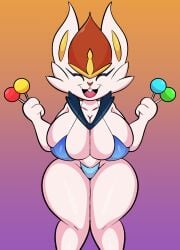 anthro bikini blue_bikini candy cinderace furry lollipop pokemon pokemon_(species) rabbit smiling someth1ngoranother