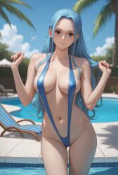 ai_generated bikini black_eyes blue_hair female female_only hair midriff navel nefertari_vivi one_piece robinlover sling_bikini sling_swimsuit slingshot_bikini slingshot_swimsuit smile tagme