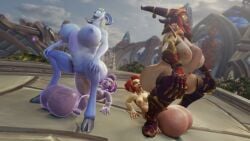 1futa 2girls 3d alexstrasza big_ass big_breasts clone draenei female futa_on_female gnome gnome_(warcraft) hyper_balls hyper_penis oc size_difference small_but_hung smaller_futanari stomach_bulge twitter_link vanasmut world_of_warcraft yrel