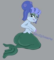 big_ass big_butt butt_crack cala_maria cuphead_(game) green_eyeshadow huge_ass looking_back massive_ass mermaid mermaid_tail naked purple_hair skullyhearts smiling the_cuphead_show