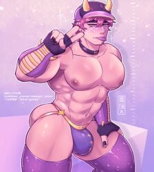 1boy barazoku jockstrap muscular_human muscular_male ubecreamcake v_sign yaoi