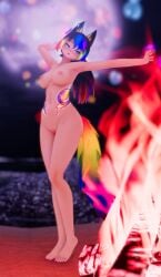 1girls ai_generated blue_eyes dancing edited_image exhibitionism feet fox_ears fox_girl fox_tail horny_female indie_virtual_youtuber lipstick lugzx nipples novelai nude nude_female outdoors oxy_moron painted_toenails pale-skinned_female pink_nipples pussy rainbow_hair sexy_armpits toes virtual_youtuber vrchat vrchat_avatar