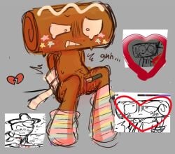 ambiguous_gender blood bondage broken_heart broken_heart_symbol cosmo_(dandy&#039;s_world) crying cuntboy dandy&#039;s_world discomfort disturbed fear gore heart_break intersex knife_in_pussy object_head pain pussy ryona self_harm solo sprout_(dandy&#039;s_world) stockings suffering