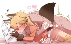 1boy ? animal_ears bangs bar_censor blonde_hair blush censored clothed_female_nude_male clothed_sex clothing cross_section cum cum_in_pussy cum_in_uterus cum_inside eyebrows_visible_through_hair ezo_red_fox_(kemono_friends) female fox_ears fox_tail from_behind gloves groin groping groping_from_behind groping_through_clothes heart kemono_friends long_hair long_sleeves lying male motion_lines muscle no_panties nude on_stomach open_mouth orange_shirt penetration penis pillow pleated_skirt prone_bone rape shirt simple_background skirt sleep_molestation sleeping spoken_heart sumiyao_(amam) sweat tail thighhighs uterus vaginal_penetration veins veiny_penis white_background x-ray