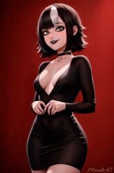 ai_generated bangs black_hair blck_dress cartoon cartoon_style dress edit edited fanart girl goth goth_girl goth_mavis grey_eyes hotel_transylvania hotel_transylvania:_the_series moonliai movie pierced_ears pierced_lip pierced_nose piercing short_hair smile solo solo_female style