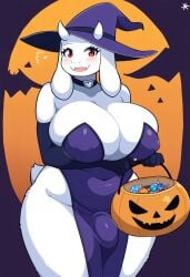 ai_generated anthro bulge bulge_through_clothing candy_bucket dickgirl futa_only futanari halloween nai_diffusion nipple_outline novelai pumpkin self_upload toriel undertale undertale_(series) weedvee420