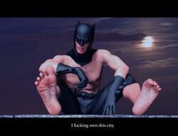 batman batman_(series) bruce_wayne cloudy_sky dc dc_comics english_text final-fantasies foot_fetish foot_focus male_feet male_foot_fetish moon night shirtless yaoi