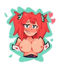 ass blush breasts female green_eyes heart lyra_(kaatokun) nipples non-web_source orange_hair original red_hair self-upload smile star_(symbol)