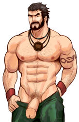 1boy abs color erection facial_hair hydaria league_of_legends malcolm_graves male male_only muscular_male necklace pecs penis pool_party_graves pool_party_series presenting short_hair simple_background solo standing tattoo uncensored white_background wristband