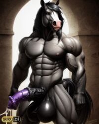 ai_generated anthro cum cumshot equid equid_humanoid equine equine_genitalia equine_penis excessive_cum flared_penis horse horse_penis horsecock huge_balls huge_cock male_only massive_balls massive_penis monster monster_cock muscular muscular_anthro muscular_male