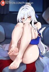 1girls ai_generated breasts dress expressionless feet foot_fetish honkai:_star_rail hoyoverse hugging_legs hugging_own_legs jingliu_(honkai:_star_rail) legs_together long_hair looking_at_viewer primosan red_eyes revealing_clothes sitting wet white_hair