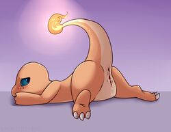 anus charmander female feral lying nintendo on_front pokémon_(species) pokemon pussy pussy_juice raised_tail simple_background solo vandalistpikachu video_games